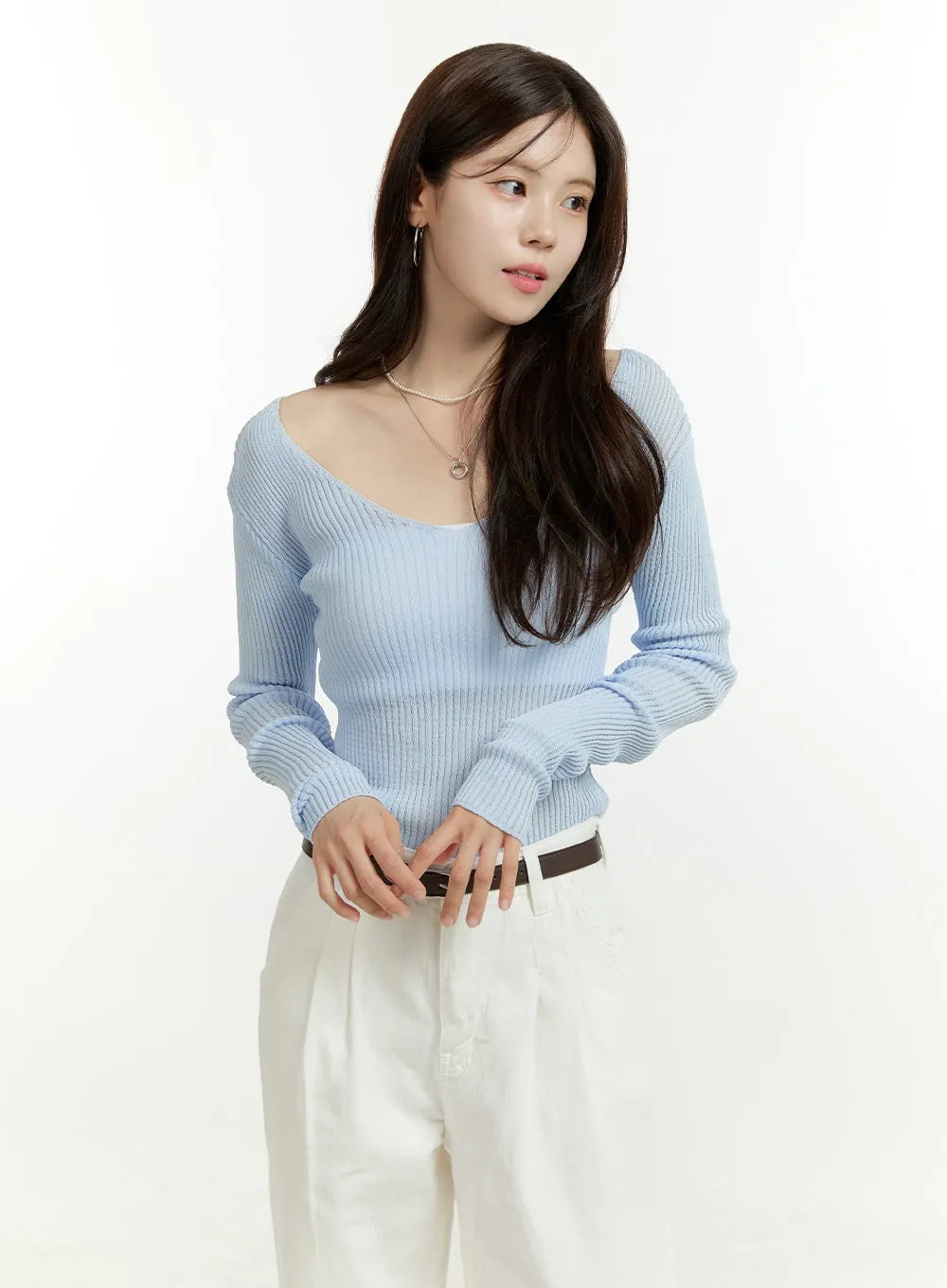 Deep U Neck Summer Sweater OU428 sold by Lewkin product image thumbnail 4