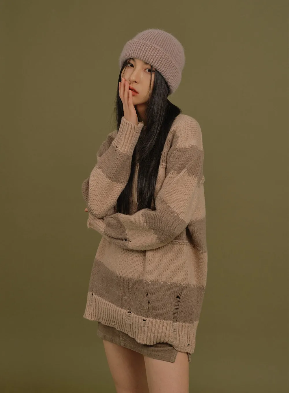 Destroyed Stripe Knitted Pullover sold by Lewkin product image thumbnail 2