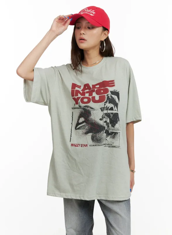 Oversized Cotton Graphic Tee CY431 sold by Lewkin