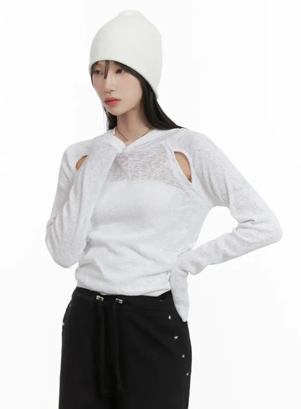 Hooded Cut-Out Top CA404 sold by Lewkin