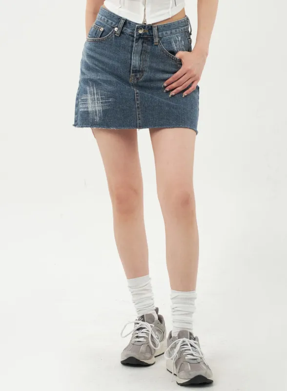 Mid-Wash Denim Mini Skirt CA328 sold by Lewkin
