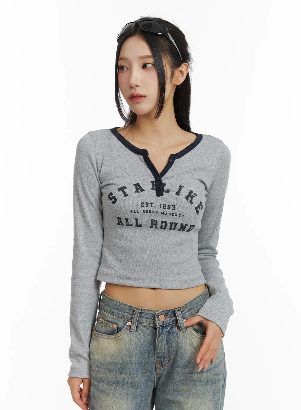 Lettering Crop Long Sleeve Tee CJ416 sold by Lewkin