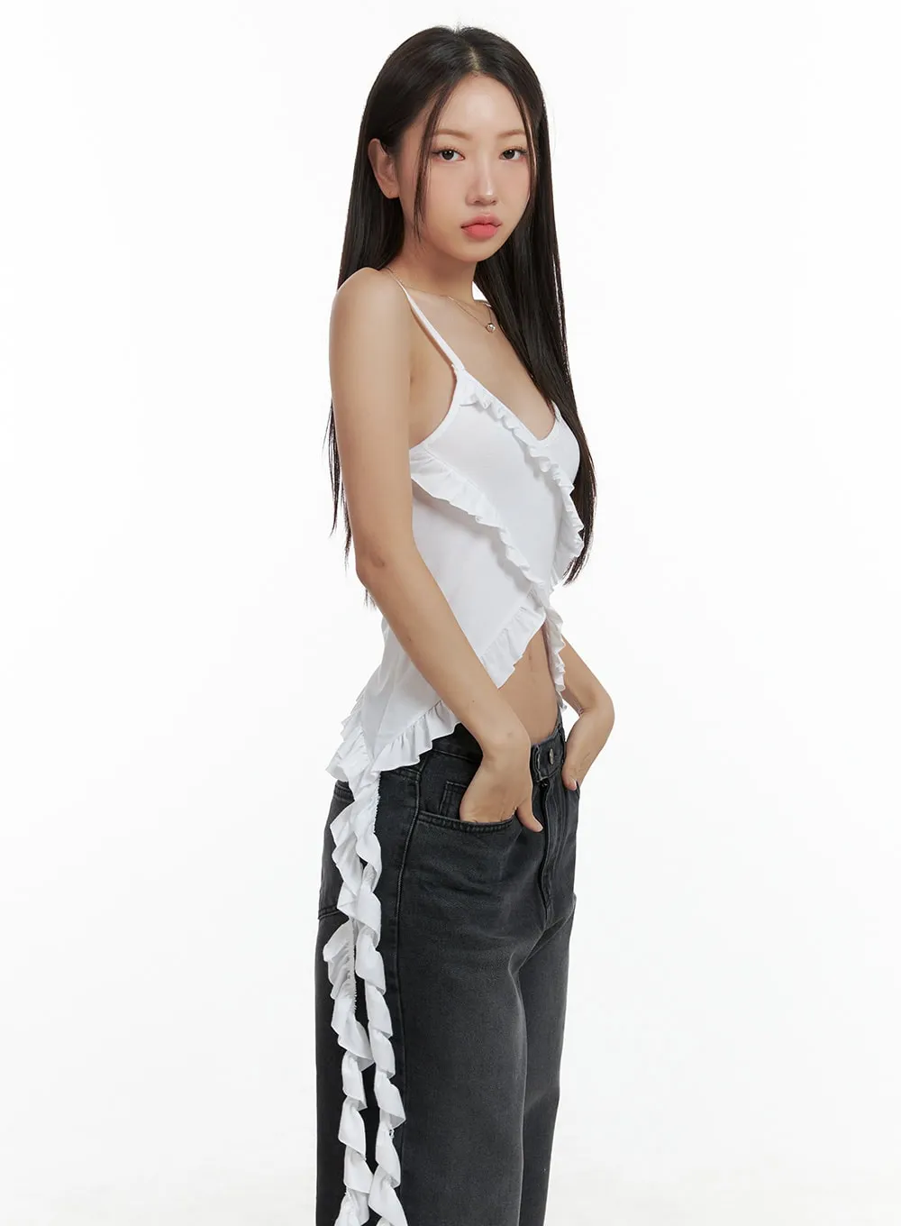 Frill Flare Crop Sleeveless Top CL417 sold by Lewkin