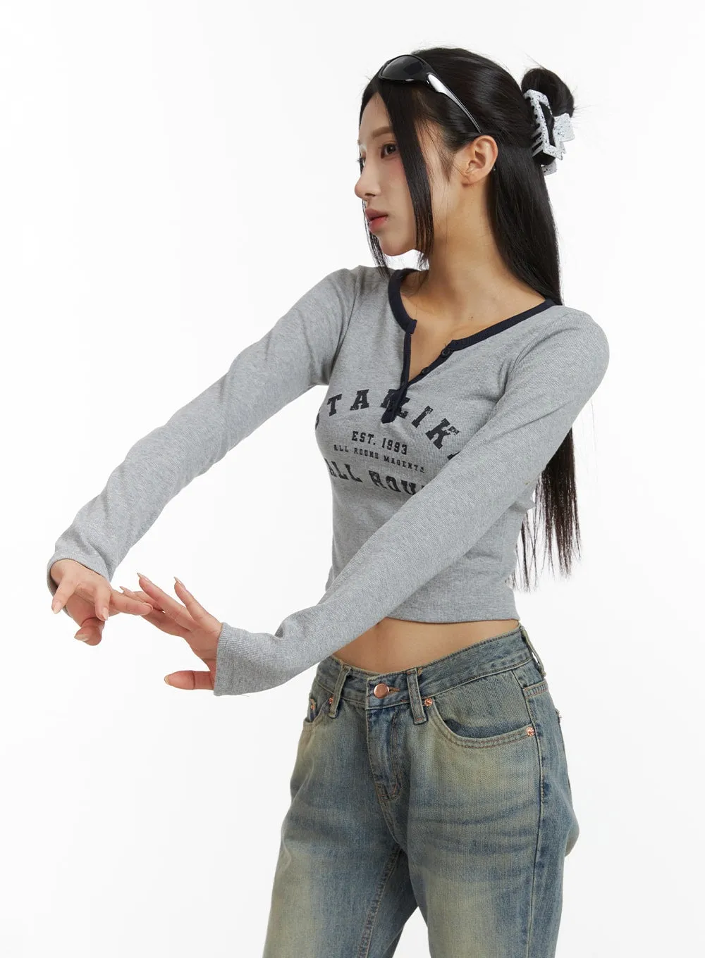 Lettering Crop Long Sleeve Tee CJ416 sold by Lewkin product image thumbnail 5