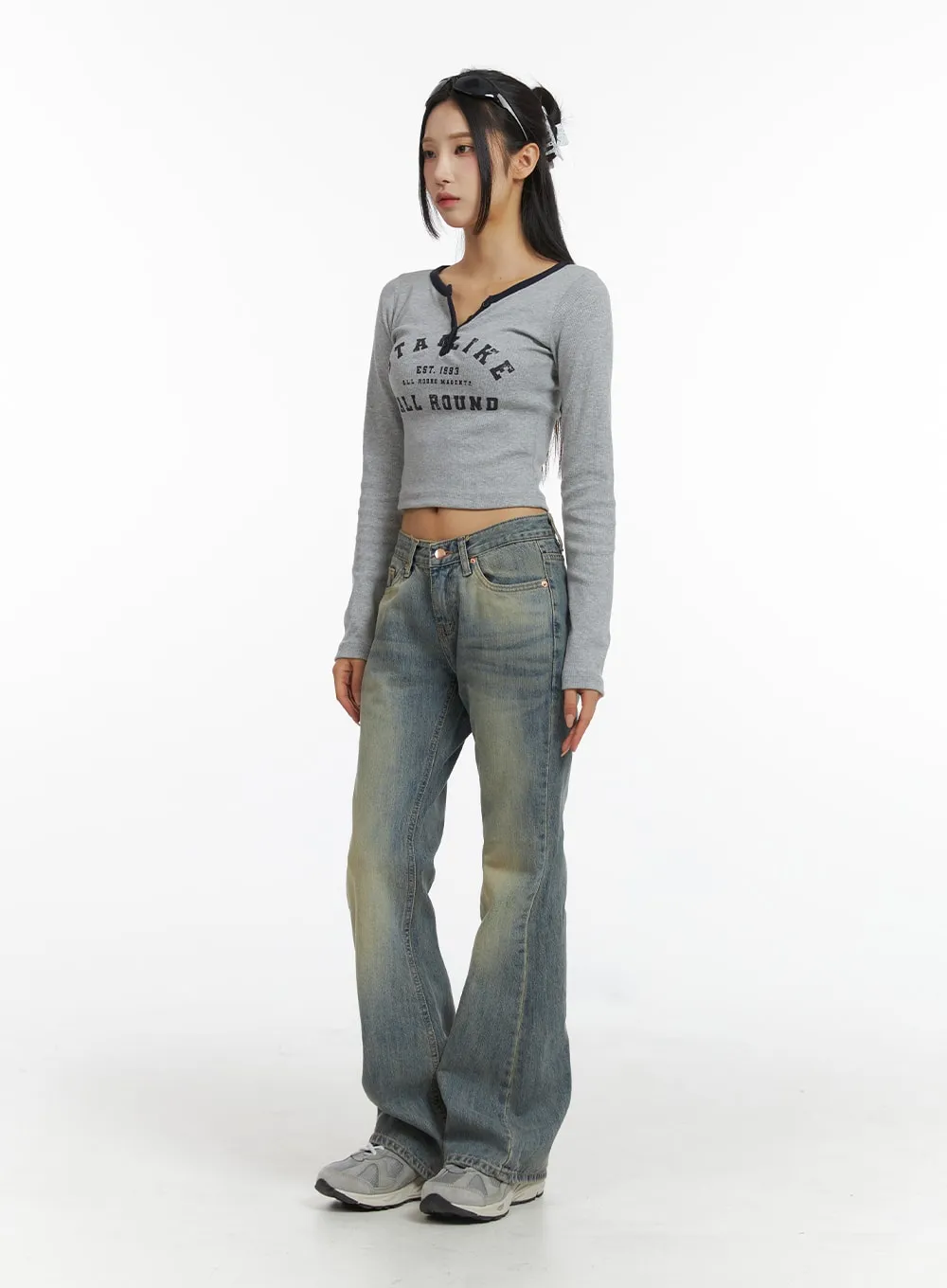 Lettering Crop Long Sleeve Tee CJ416 sold by Lewkin product image thumbnail 3