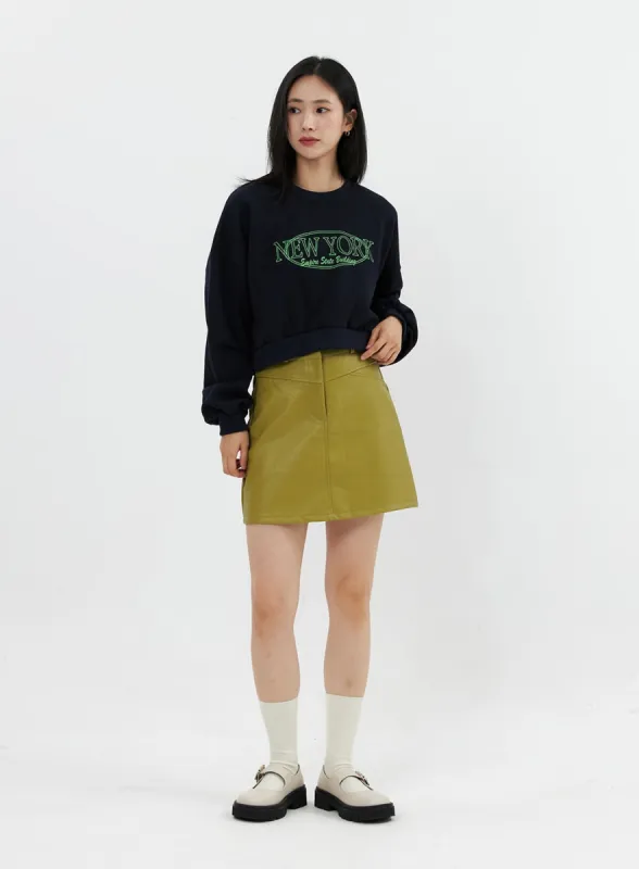 Faux Leather Color Mini Skirt OO304 sold by Lewkin