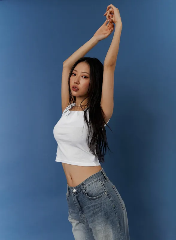 Square Neck Cropped Tank Top CJ425 sold by Lewkin