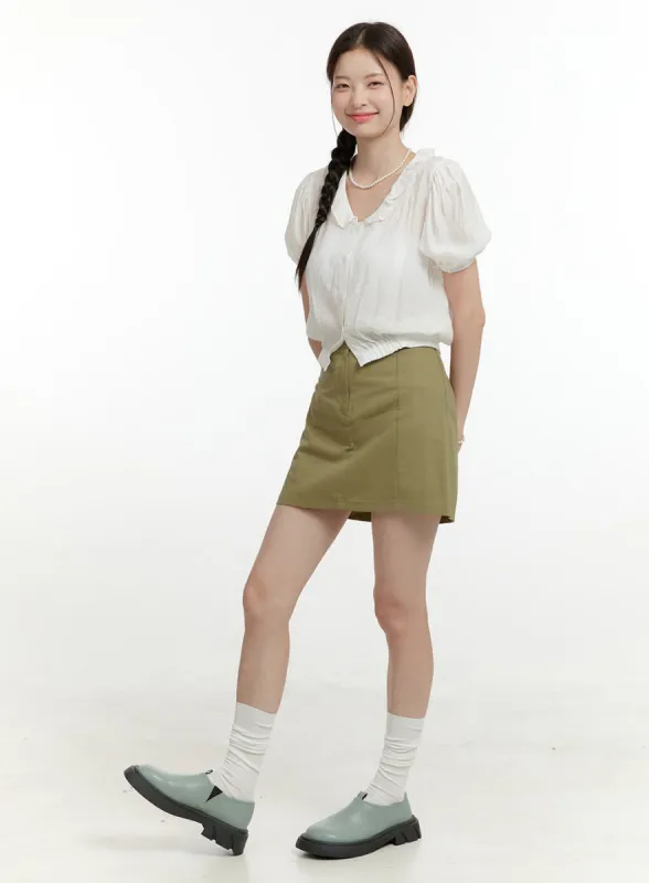 Cotton Solid Mini Skirt OL424 sold by Lewkin
