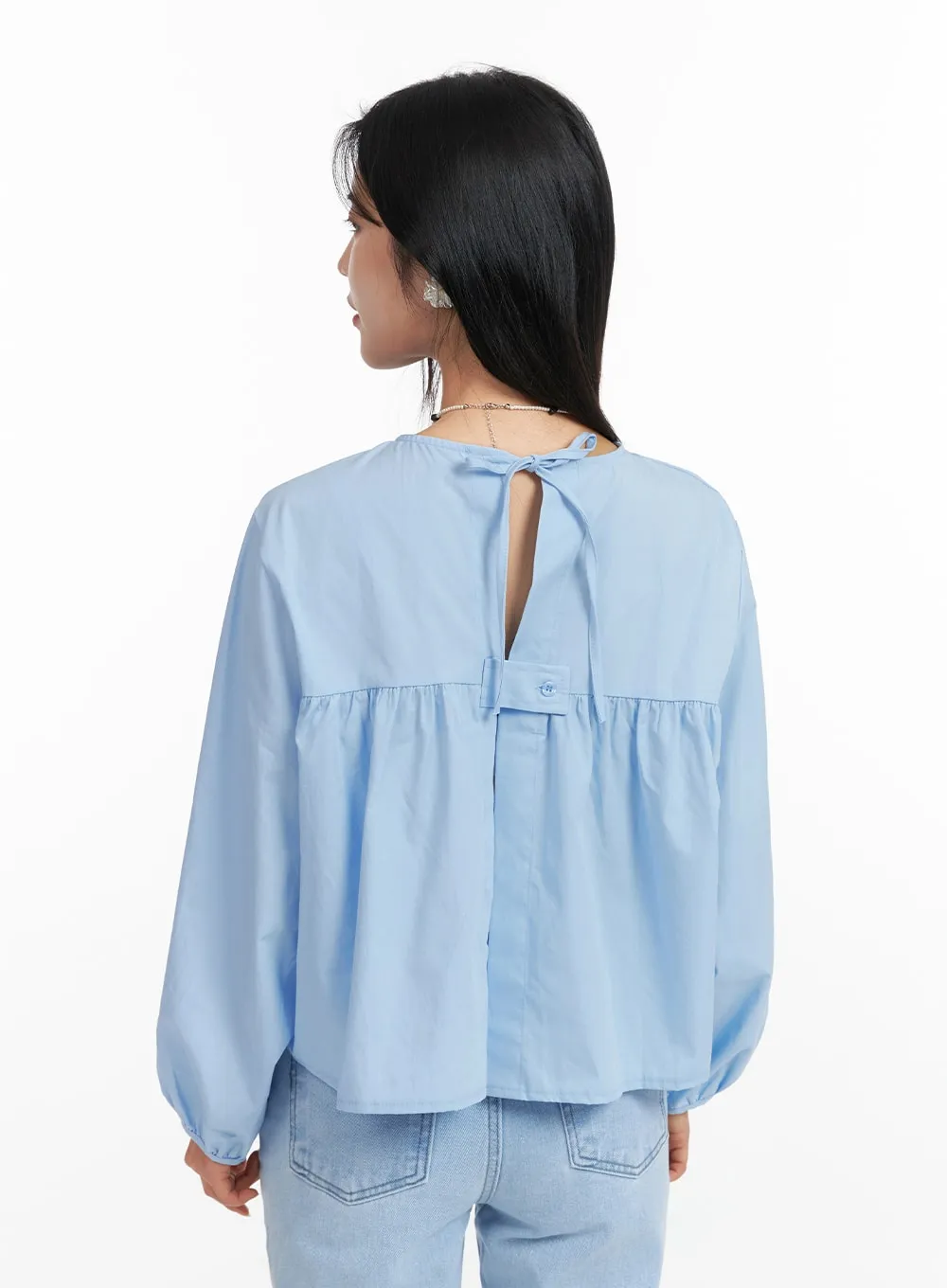 Solid Round Neck Long Sleeve Blouse OF420 sold by Lewkin product image thumbnail 5