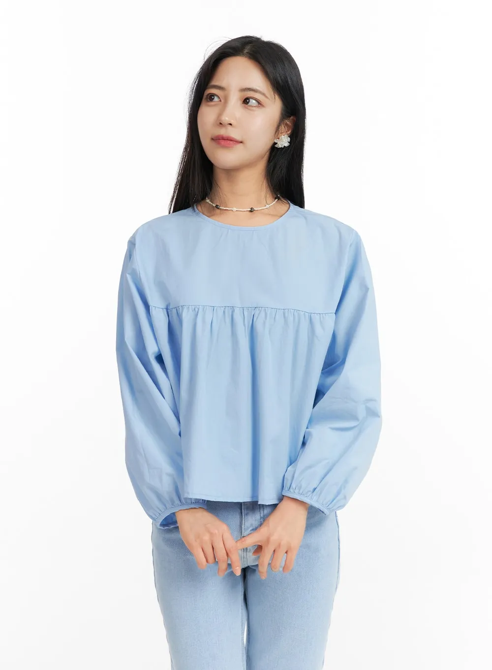 Solid Round Neck Long Sleeve Blouse OF420 sold by Lewkin product image thumbnail 4