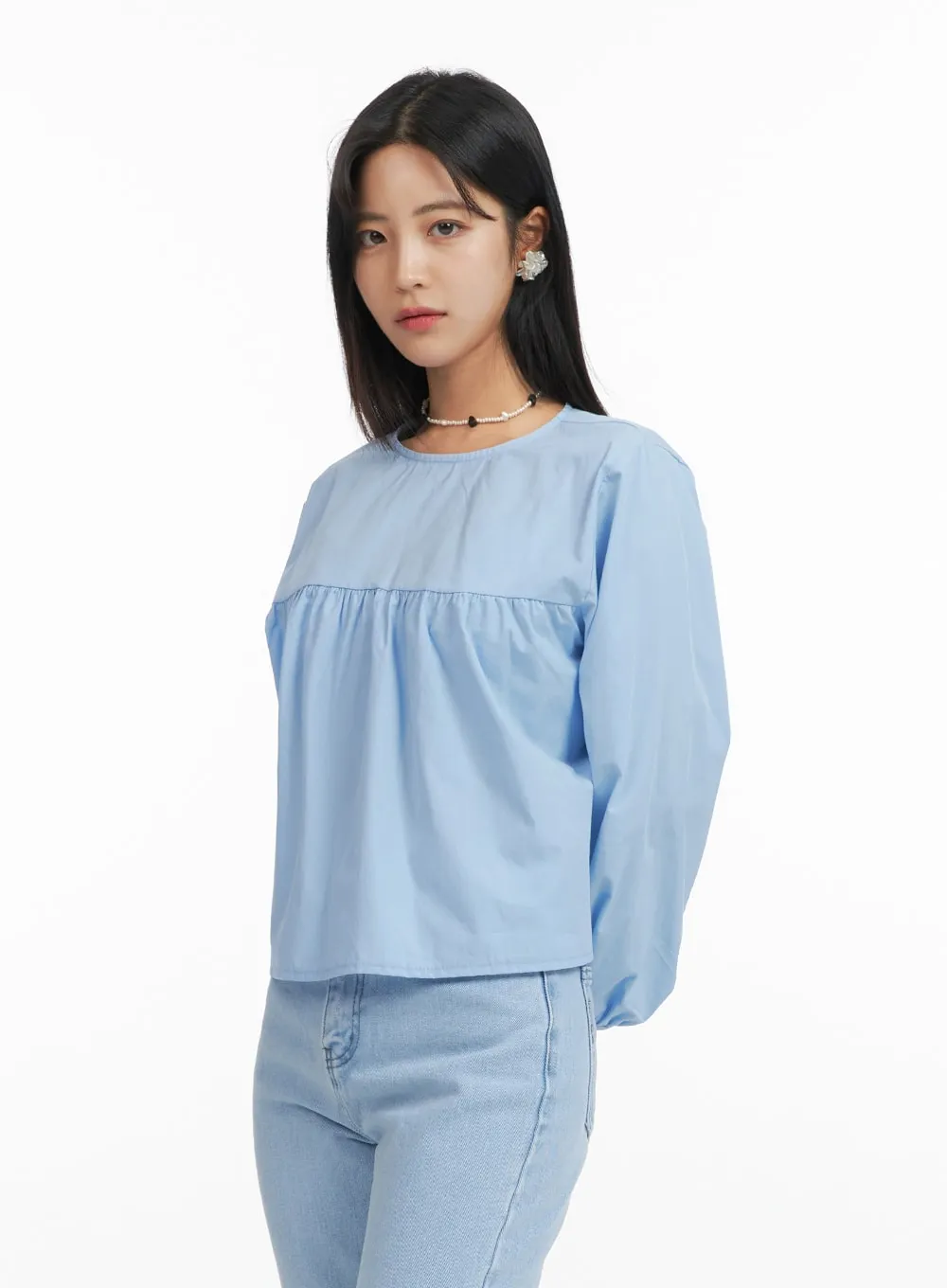 Solid Round Neck Long Sleeve Blouse OF420 sold by Lewkin product image thumbnail 3