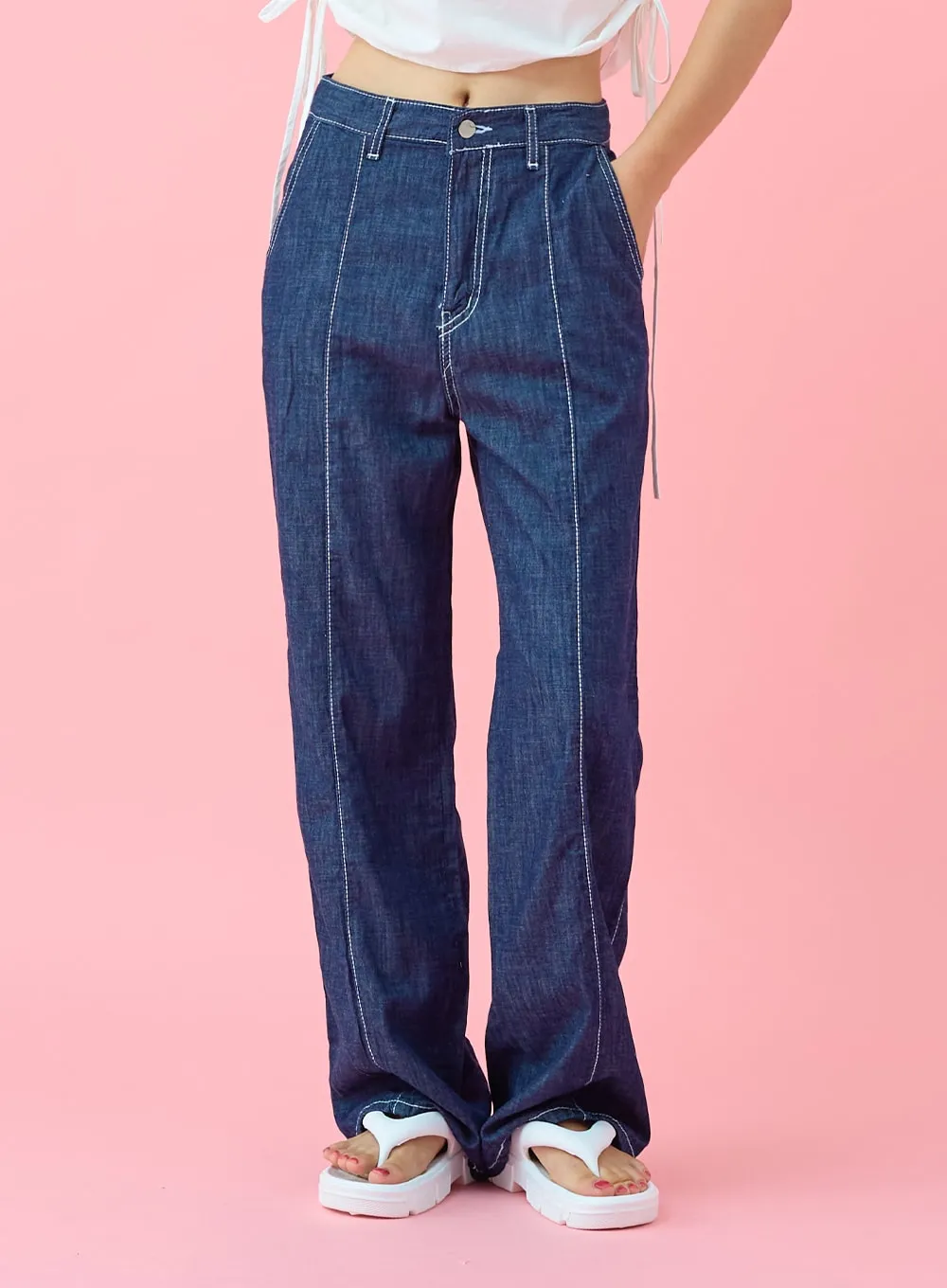 Stitch Line Wide Leg Denim Pants BG03 sold by Lewkin product image thumbnail 2