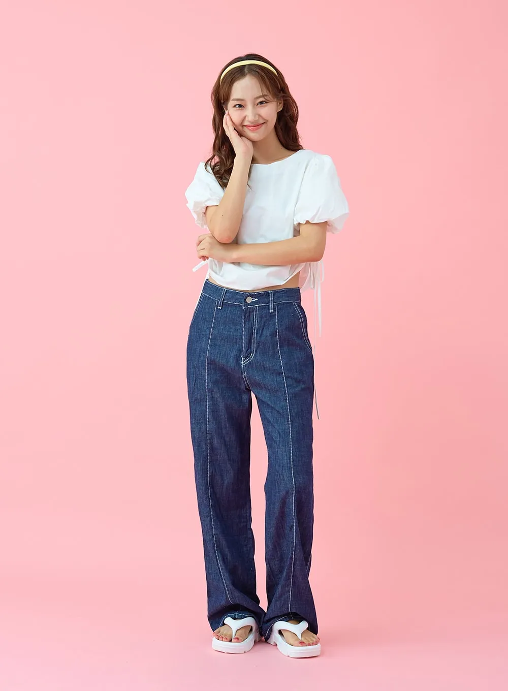 Stitch Line Wide Leg Denim Pants BG03 sold by Lewkin