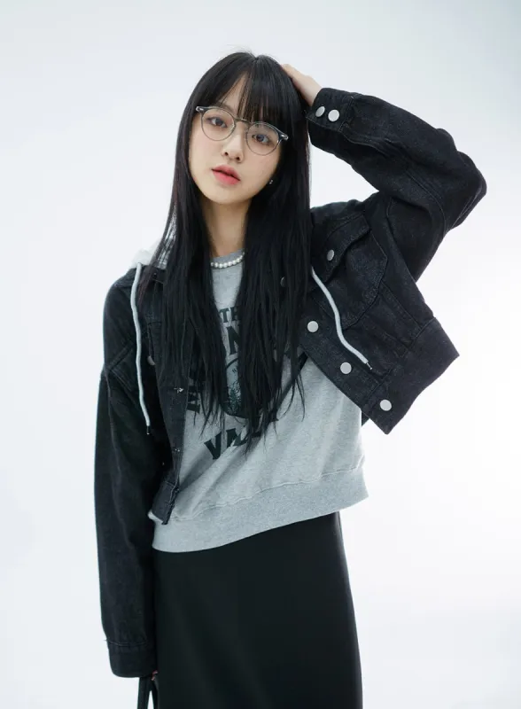 Hooded Crop Denim Jacket OO04 sold by Lewkin
