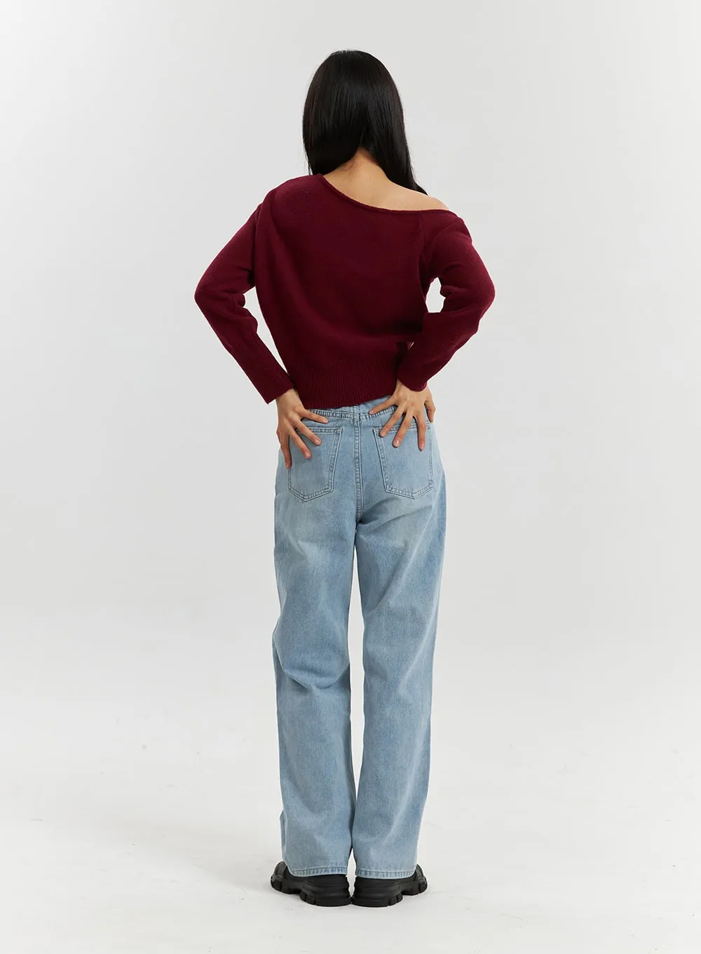 Mid-Waist Light Washed Button Wide Leg Jeans OD320 sold by Lewkin product image thumbnail 5