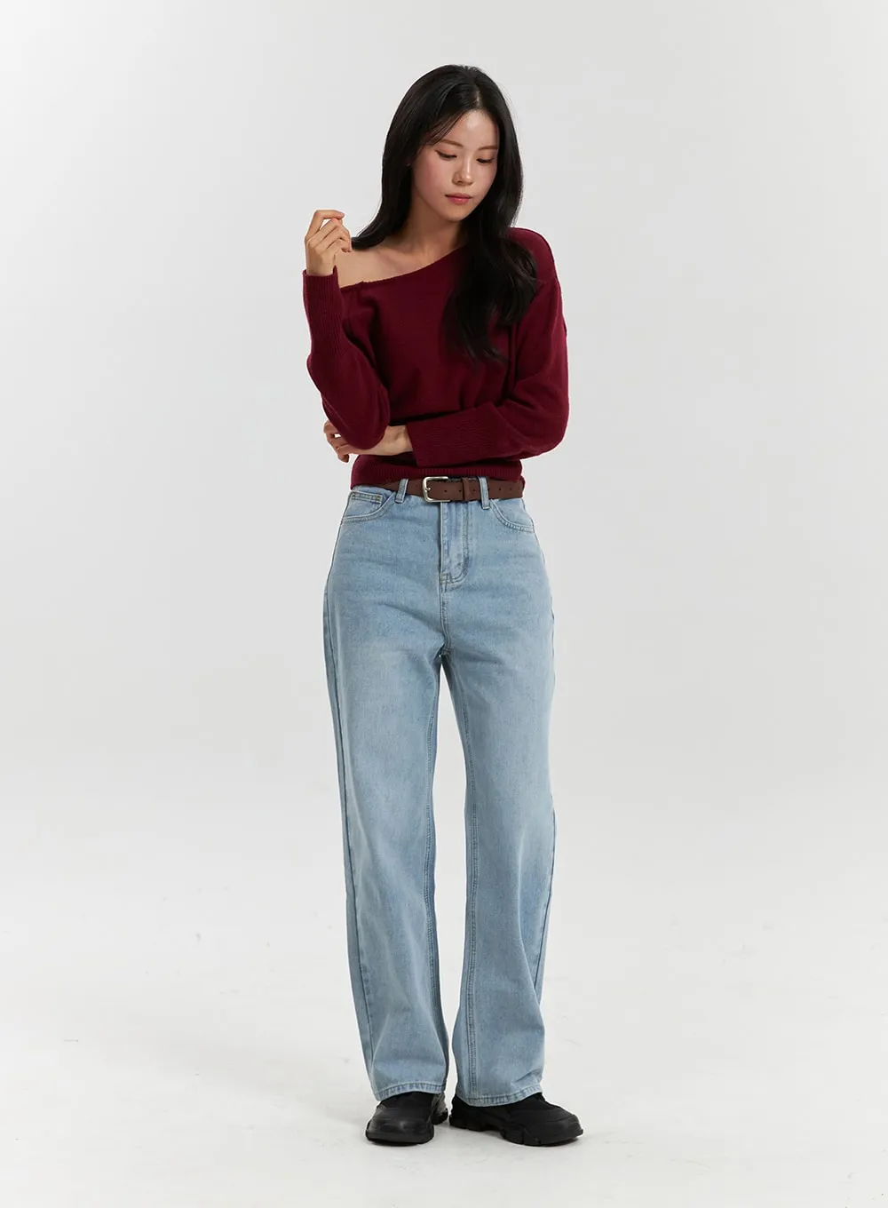Mid-Waist Light Washed Button Wide Leg Jeans OD320 sold by Lewkin product image thumbnail 3