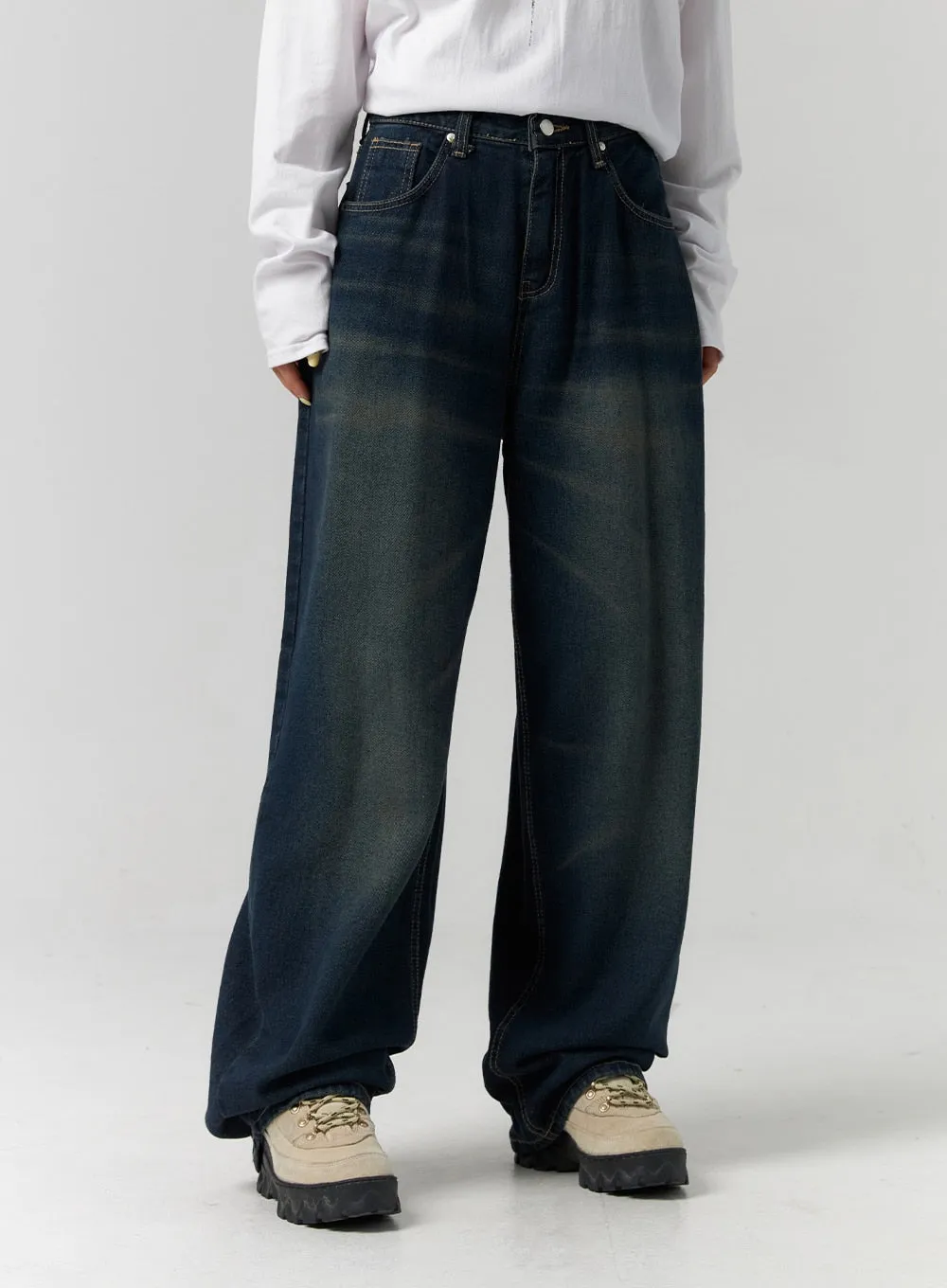 Dark Wash Wide Leg Jeans CS320 sold by Lewkin product image thumbnail 5
