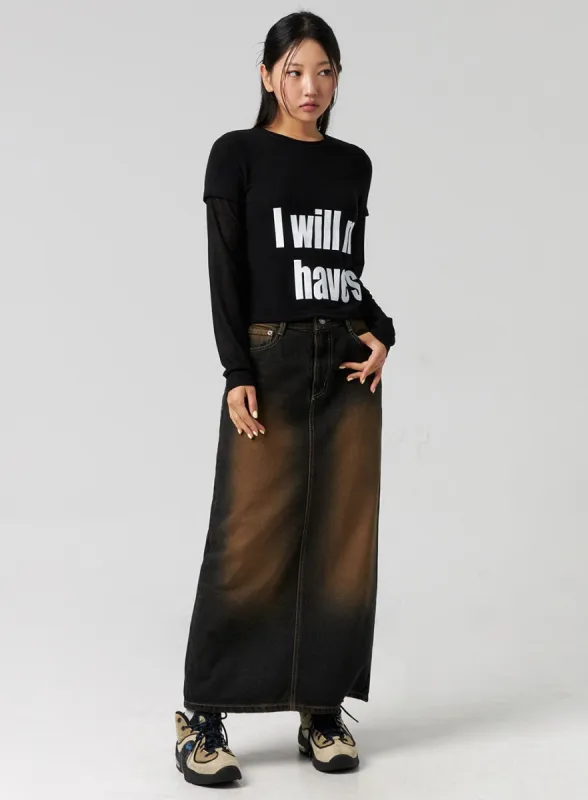 Dark-Washed Denim Maxi Skirt CG327 sold by Lewkin