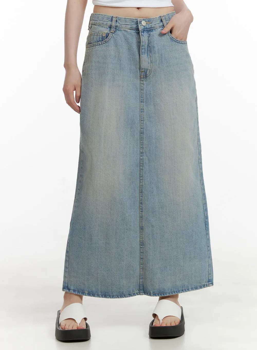 Washed Denim Maxi Skirt CU410 sold by Lewkin