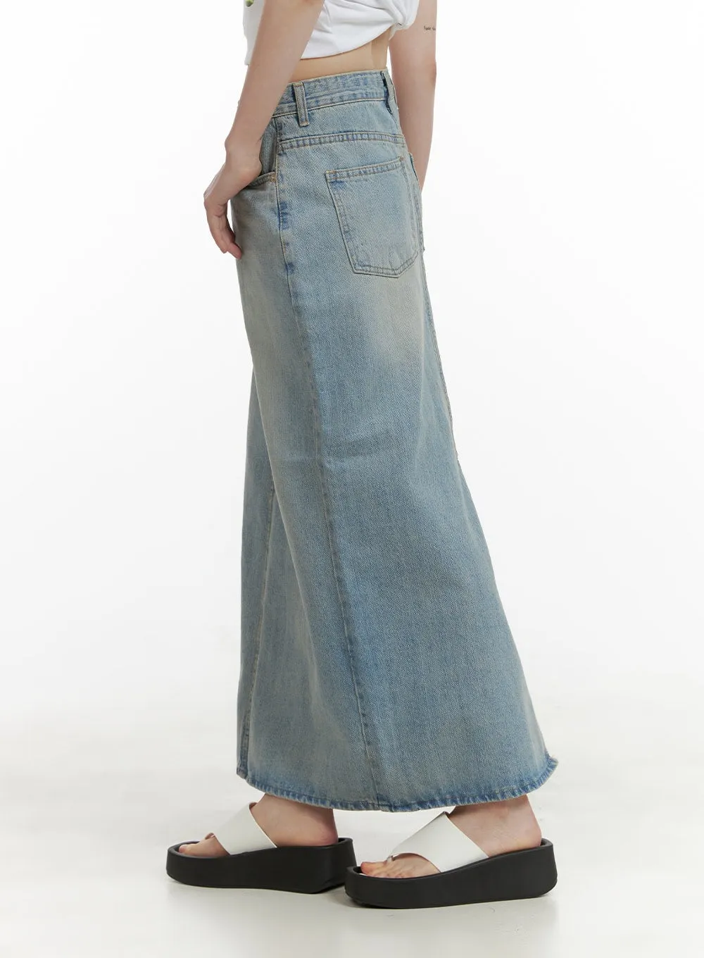 Washed Denim Maxi Skirt CU410 sold by Lewkin product image thumbnail 3