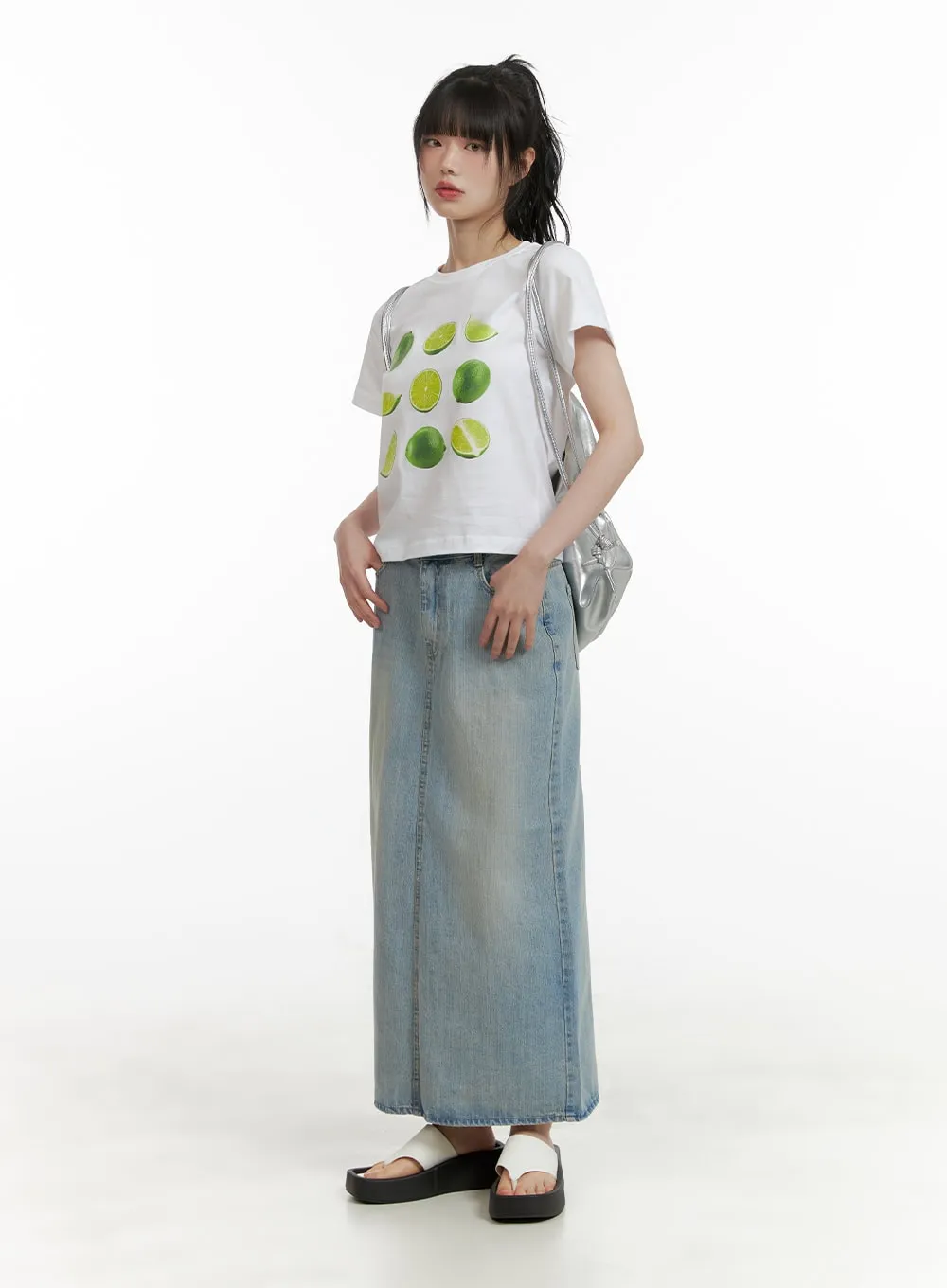 Washed Denim Maxi Skirt CU410 sold by Lewkin product image thumbnail 2