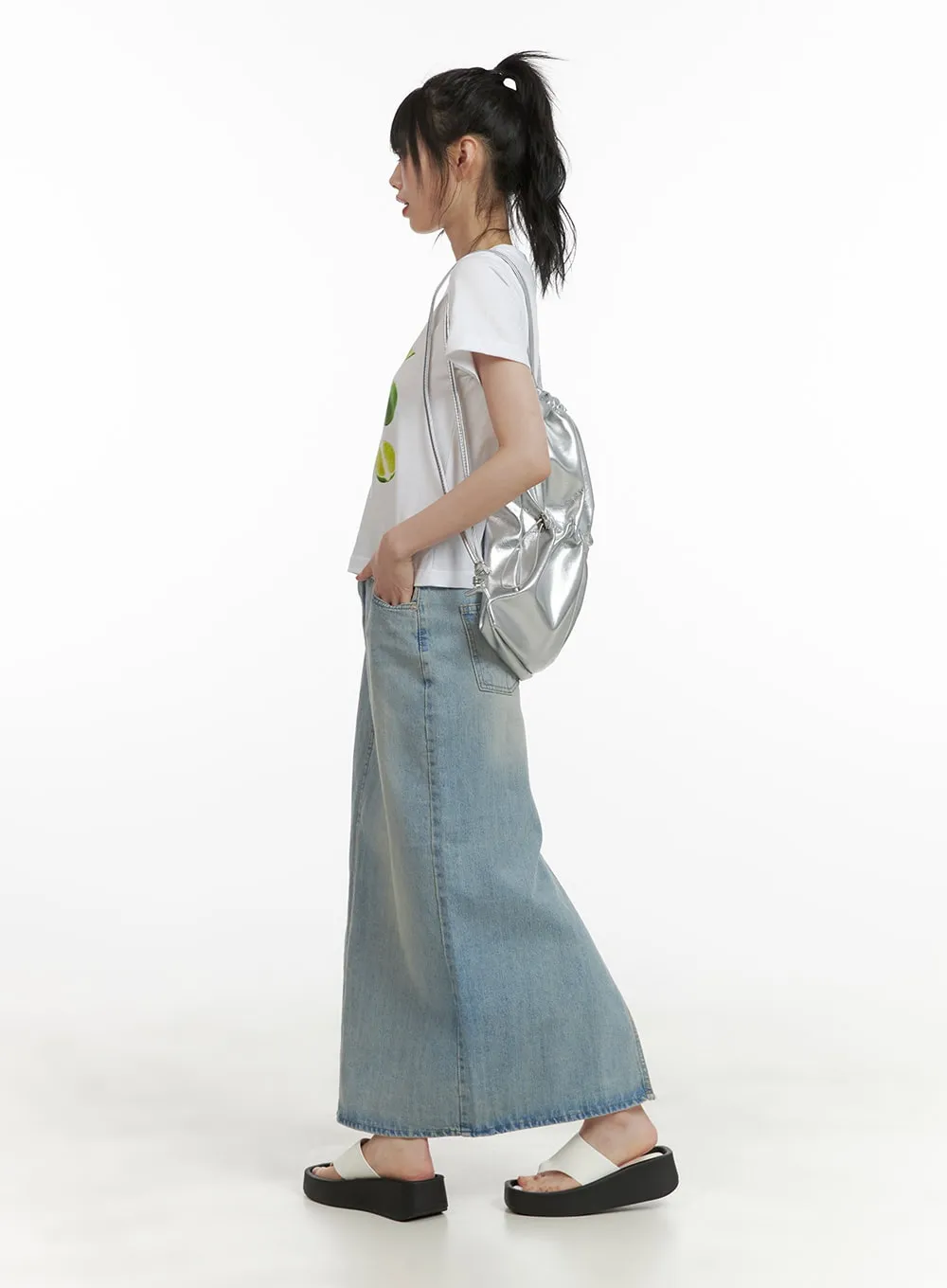 Washed Denim Maxi Skirt CU410 sold by Lewkin product image thumbnail 4
