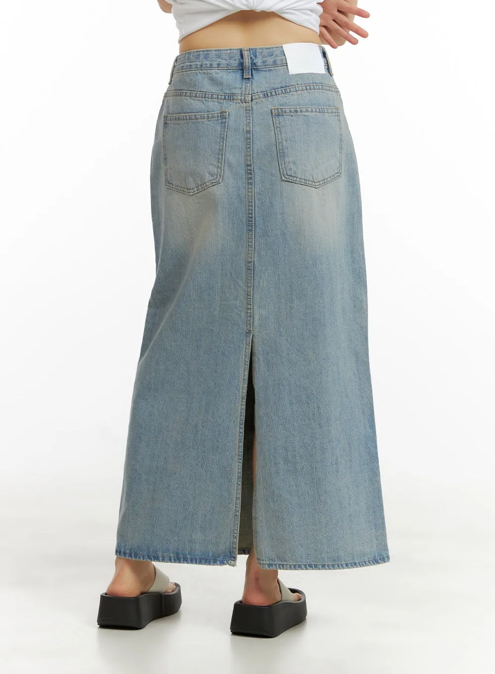 Washed Denim Maxi Skirt CU410 sold by Lewkin product image thumbnail 5