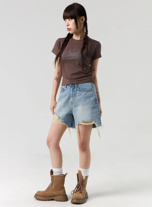 Ripped Hem Wide Leg Shorts CL327 sold by Lewkin