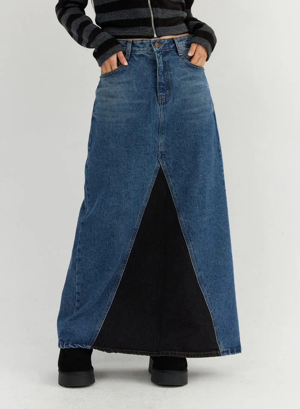 Colorblock Denim Maxi Skirt CO319 sold by Lewkin product image thumbnail 2