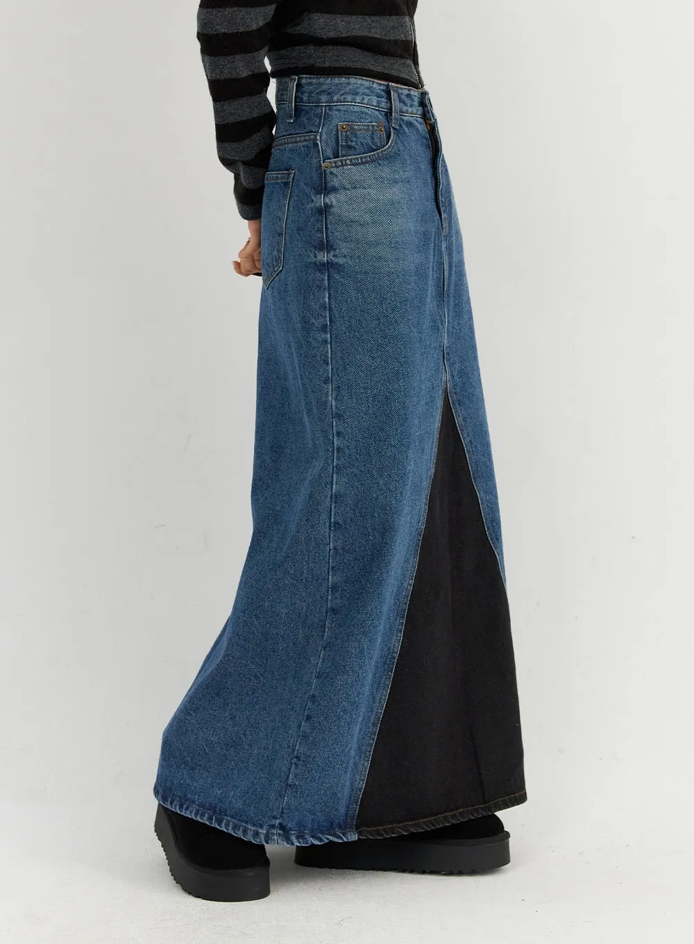 Colorblock Denim Maxi Skirt CO319 sold by Lewkin product image thumbnail 5