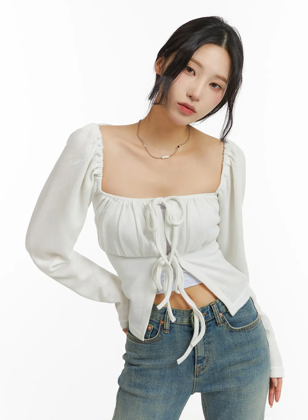 Square Neck Puff Crop Top CJ416 sold by Lewkin