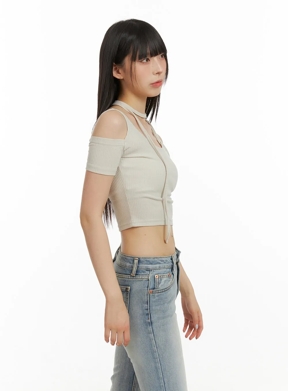 Unbalanced Cut Out Crop Top CU425 sold by Lewkin product image thumbnail 4