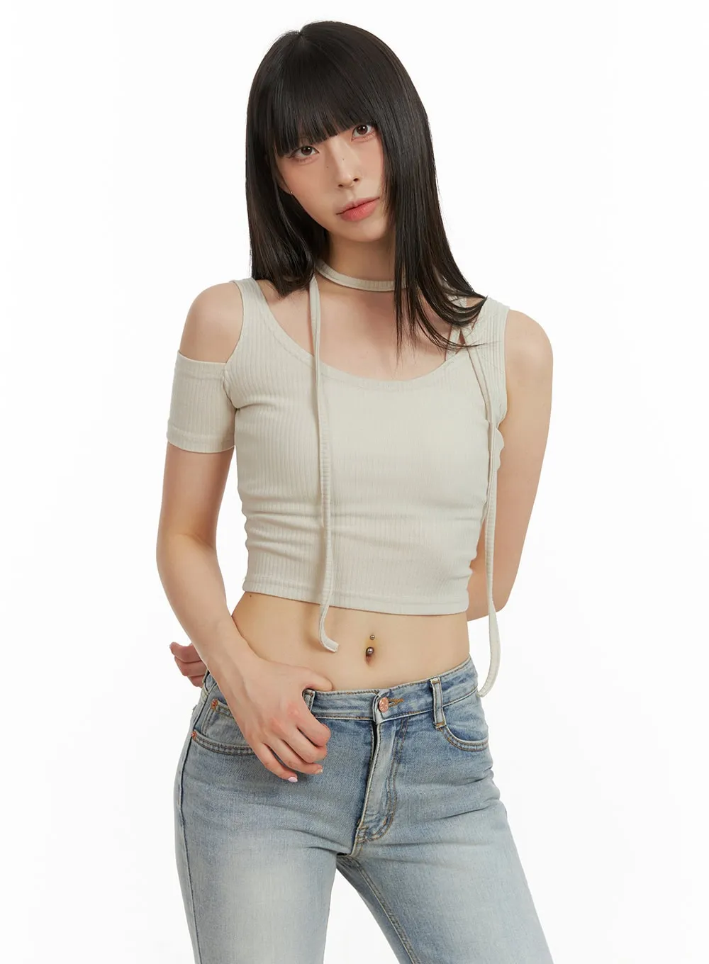 Unbalanced Cut Out Crop Top CU425 sold by Lewkin