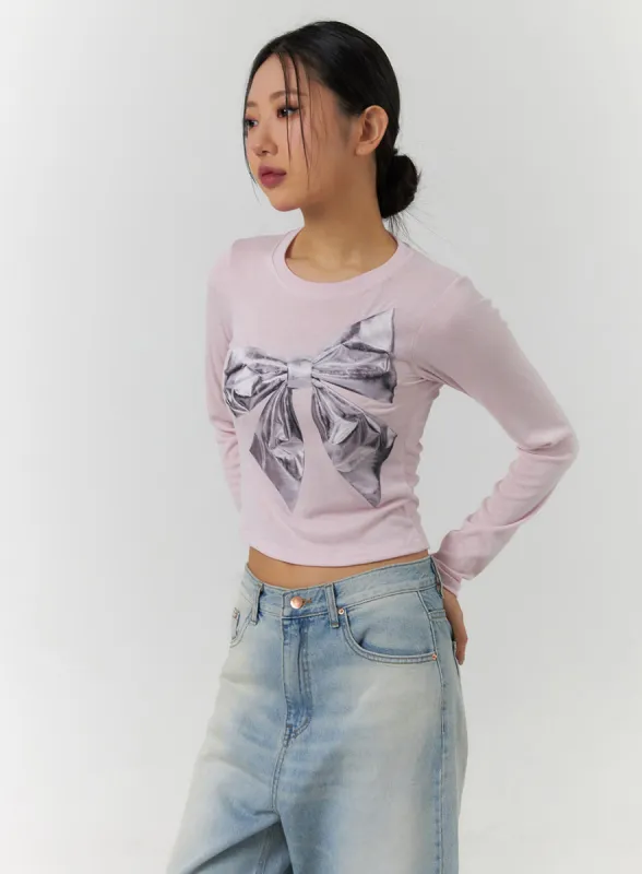 Graphic Ribbon Printed Crop Tee CF405 sold by Lewkin