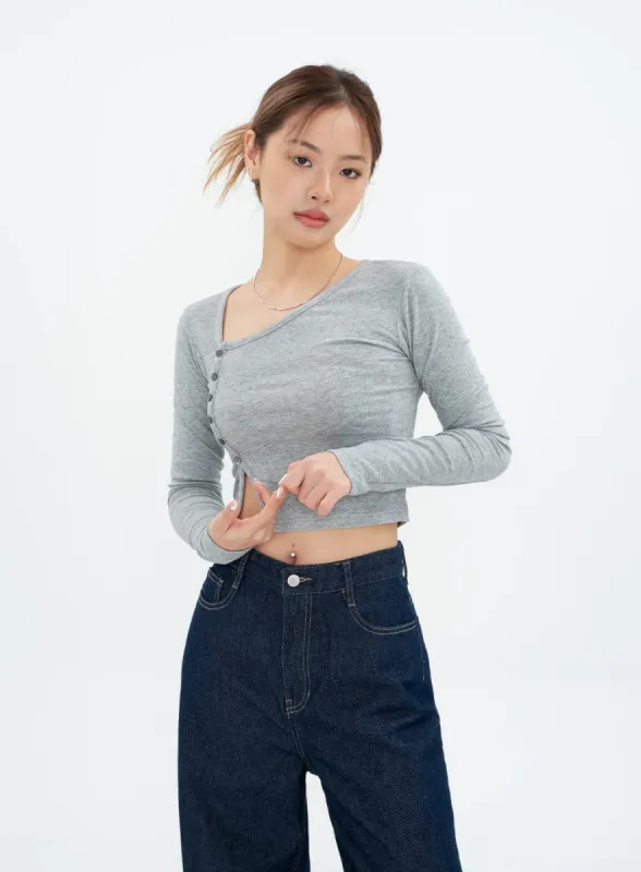 Cropped Cardigan with Diagonal Buttons CM22 sold by Lewkin