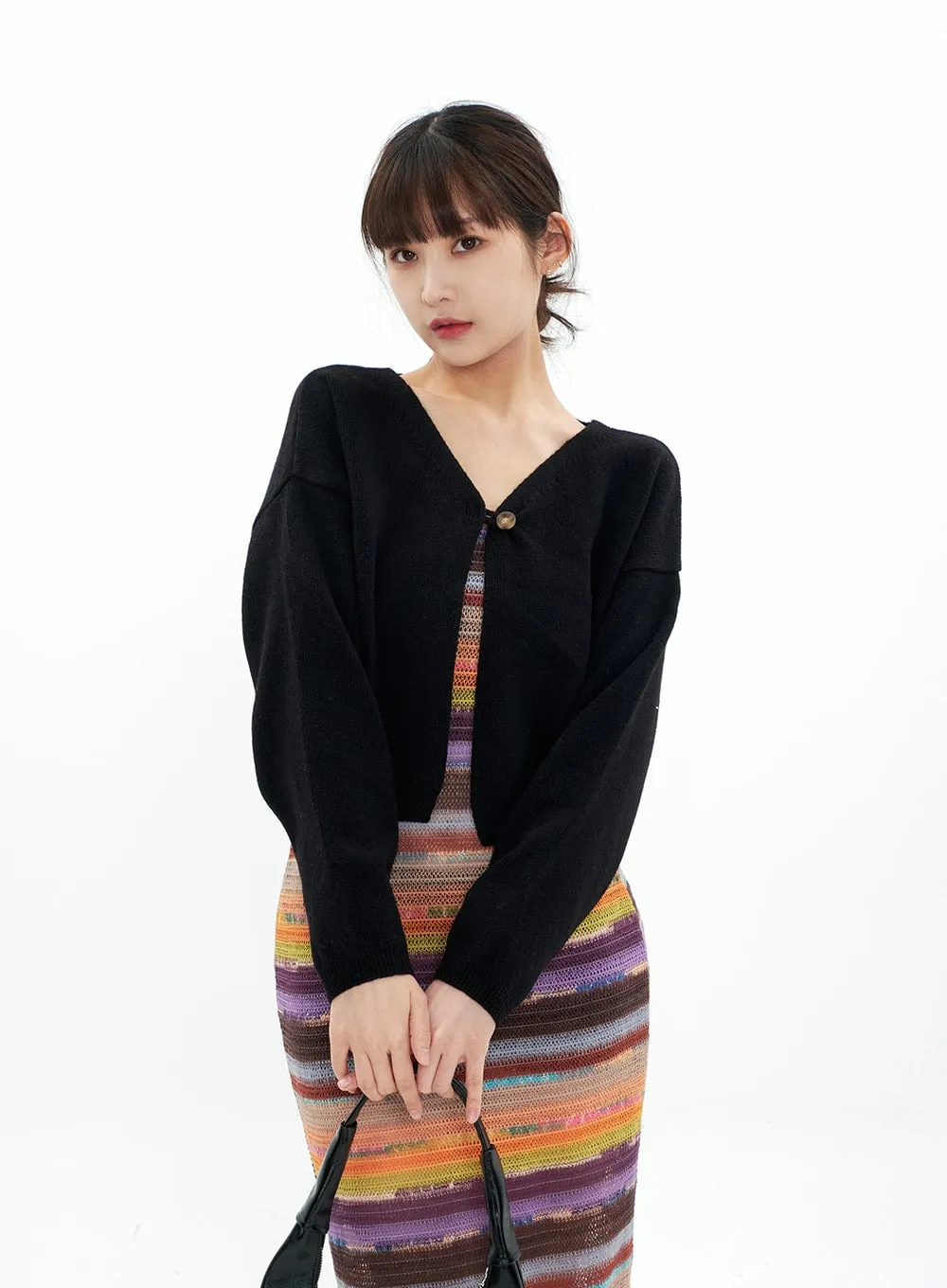 Single Button Cropped Cardigan CA07 sold by Lewkin product image thumbnail 2