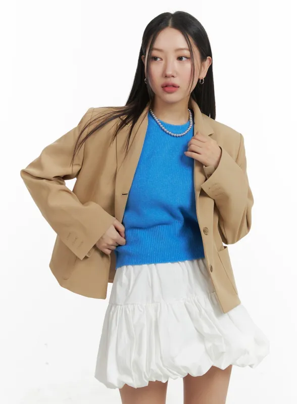 Buttoned Crop Blazer OM428 sold by Lewkin