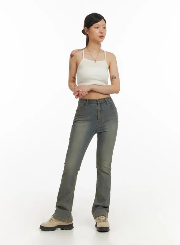 Slim Fit Washed Denim Bootcut Jeans IY410 sold by Lewkin