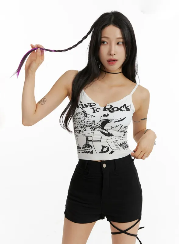 Graphic Slit Neck Tank Top IM405 sold by Lewkin