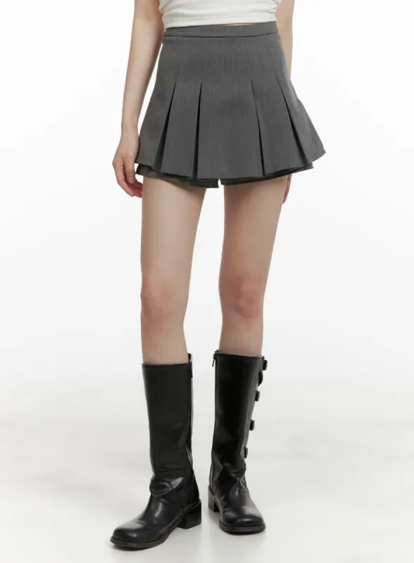 Solid Pleated Mini Skort CA412 sold by Lewkin