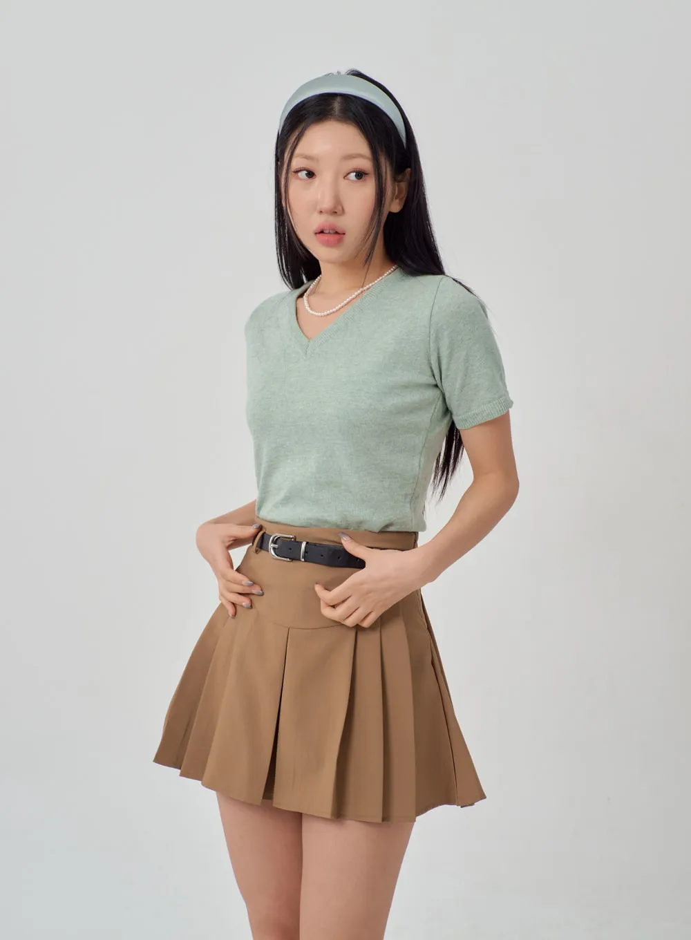 V-Neck Knit Tee IM316 sold by Lewkin product image thumbnail 5