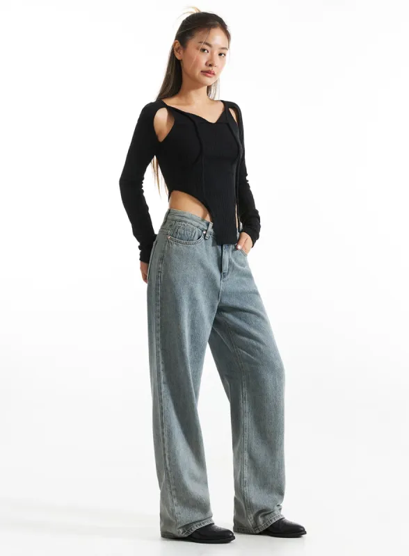 Light Wash Wide-Leg Jeans CO313 sold by Lewkin