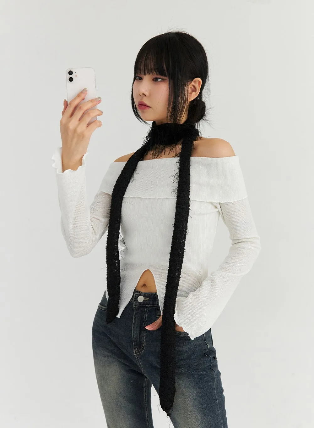 Lace Skinny Scarf CN309 sold by Lewkin product image thumbnail 4