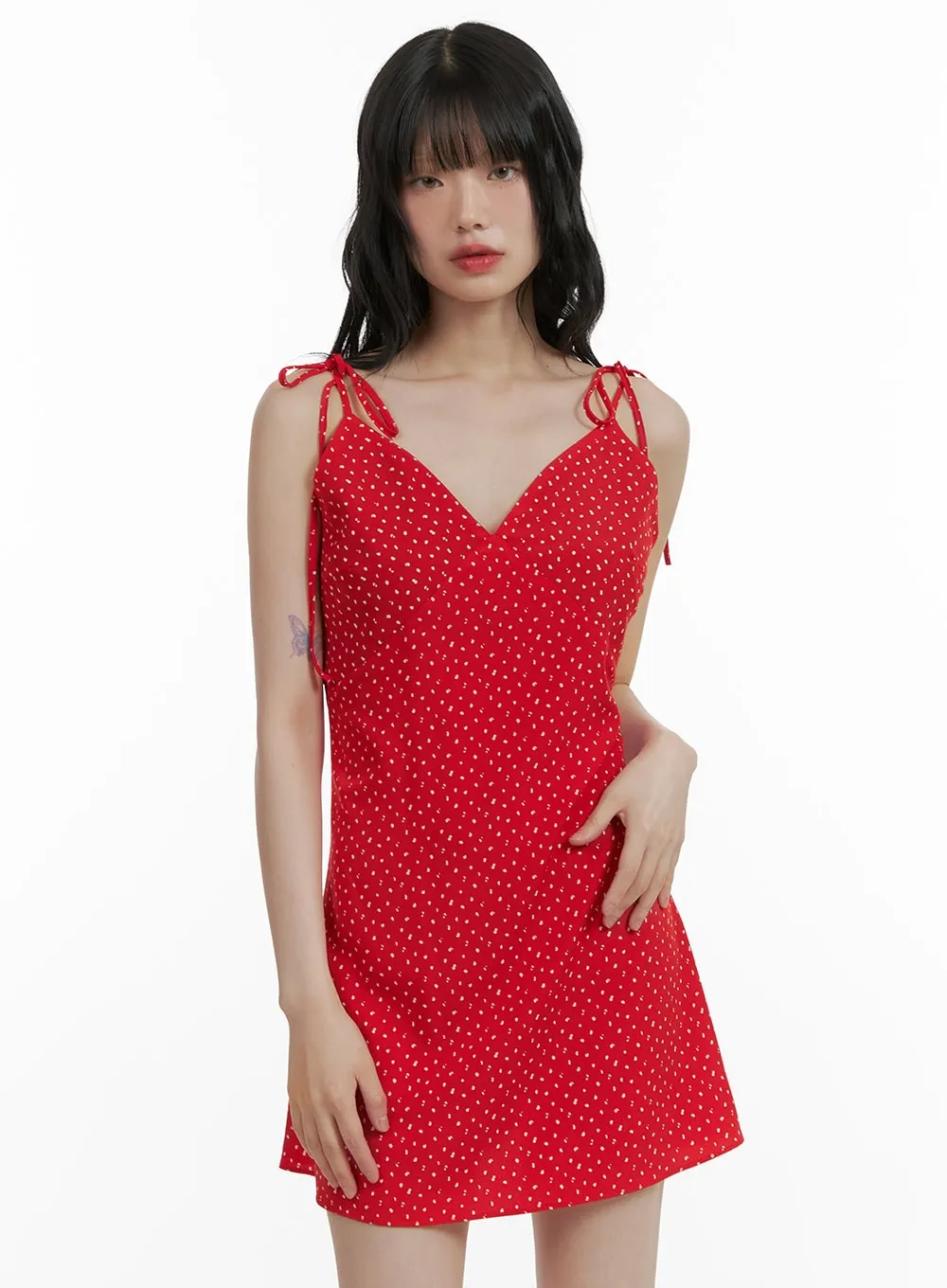 Ribbon Strap Polka Dot Mini Dress CU410 sold by Lewkin