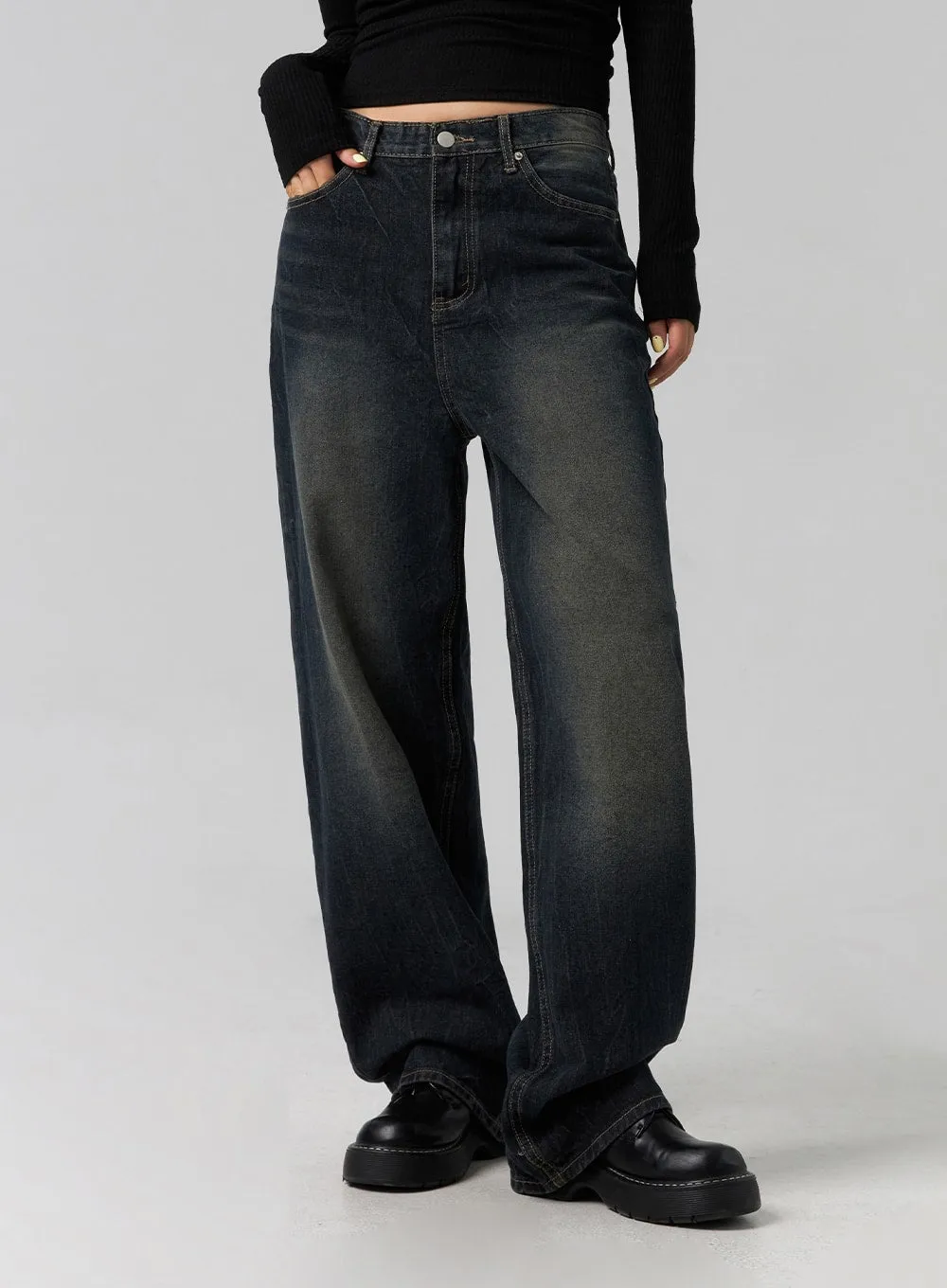 Washed Wide-Leg Jeans CG329 sold by Lewkin