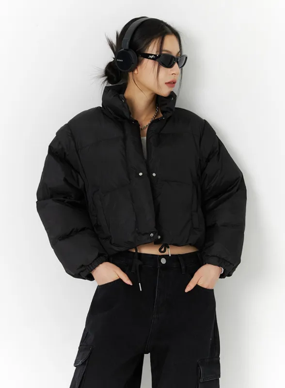 High Collar Crop Puffer Jacket ID306 sold by Lewkin