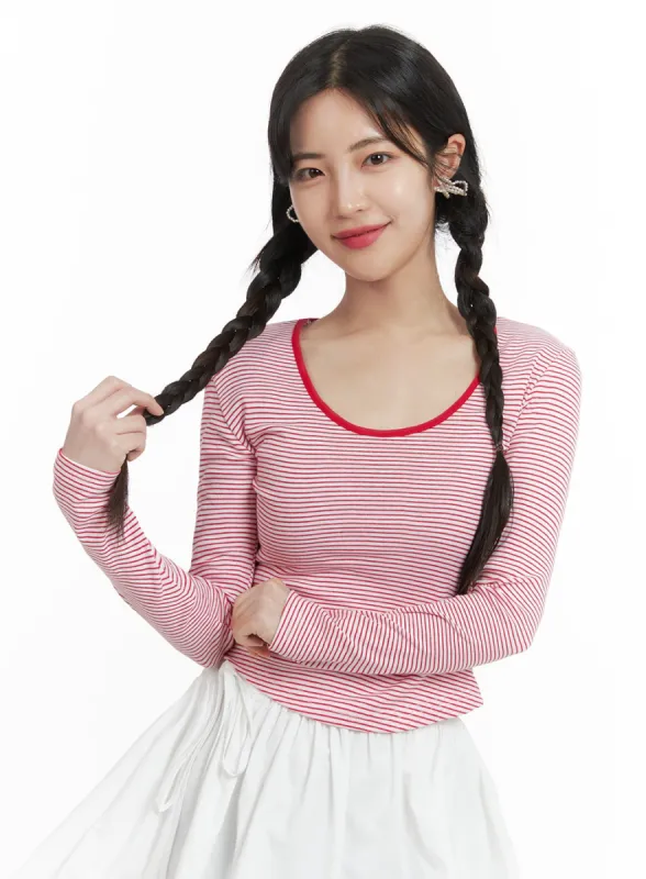 Round Neck Striped Long Sleeve OM425 sold by Lewkin