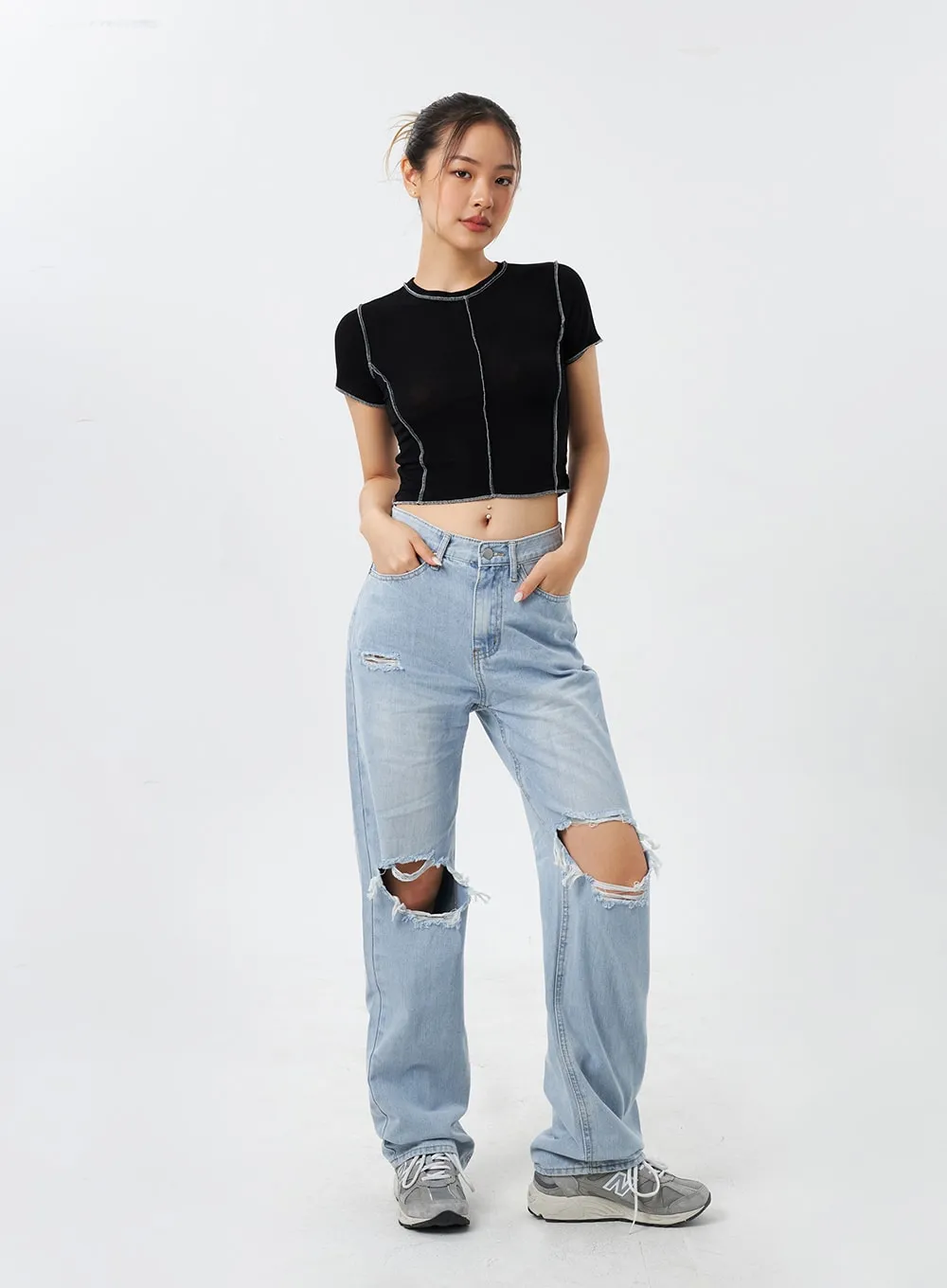 Stitch Cropped Tee CY308 sold by Lewkin product image thumbnail 3