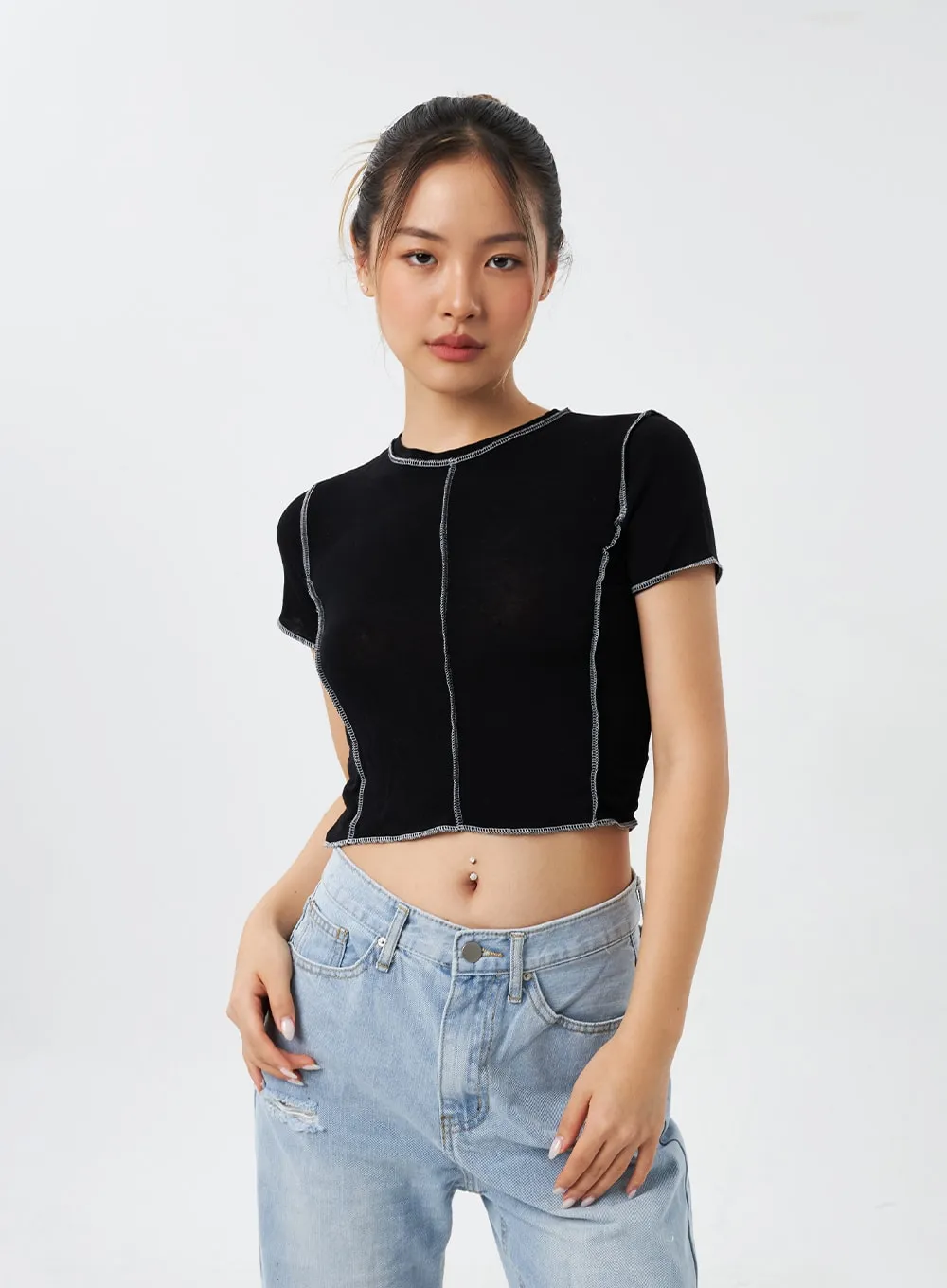 Stitch Cropped Tee CY308 sold by Lewkin product image thumbnail 5