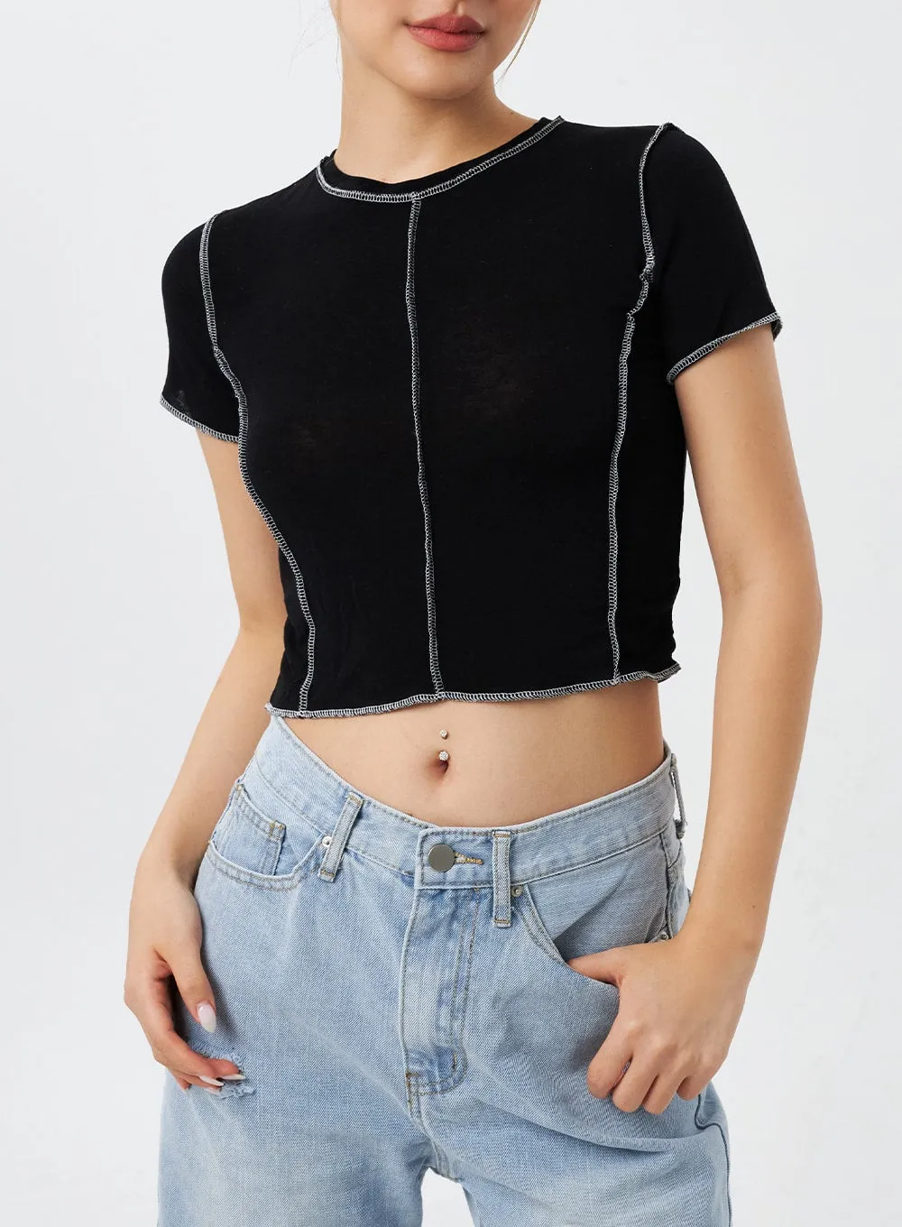 Stitch Cropped Tee CY308 sold by Lewkin product image thumbnail 2